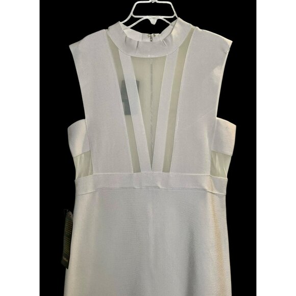 Bebe Bandage Dress Bodycon Mini Mesh Cutout Plunge Sexy L White NWT Y2K 90s - Picture 10 of 12